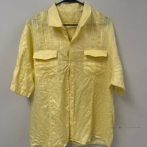 Tommy Bahama 100% linen button up shirt men’s XL yellow summer beach vacation